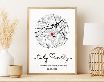 Personalised Housewarming Gift, Custom First Home Map Print New Home Present, Gift for First Home Couple, New House map, New Home