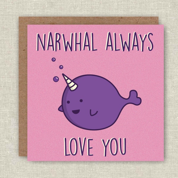 Kawaii Card Cute Whale Card Funny Pun Card Birthday Card Love Card Anniversary Card Narwhal Card For Girlfriend Card For Her Friendship Card