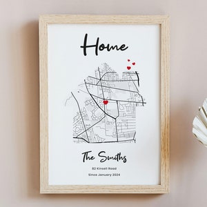 Cadeau personnalisé pour une nouvelle maison, impression de carte de pendaison de crémaillère personnalisée, cadeau unique pour lui ou pour elle, cadeau d'emménagement, cadeaux bien pensés pour la maison