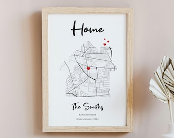 Personalised New Home Gift, Custom Housewarming Map Print, Unique Gift for Him or Her, Moving-In Present, Thoughtful Home Gifts