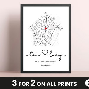 Personalised house gift, Custom First Home Map Print, Gift for First Home Couple, New House Map, New Home art image 1