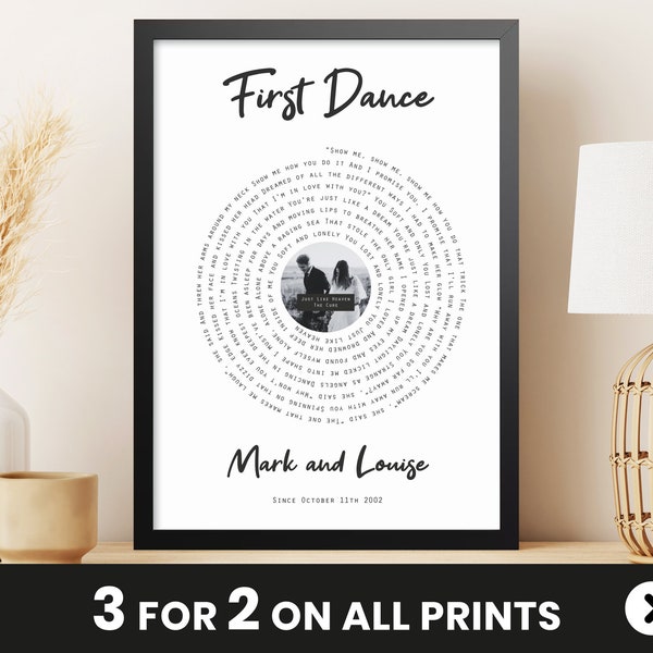 First Dance Wedding Gift, Anniversary Gift for Couple, Wedding Present, Vinyl Record Song Lyrics Print, Gift for Him Her, Boyfriend