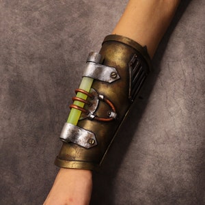 Steampunk Post apocalyptic bracer / wristband. with glowing stick. armor like, fake metal. Steampunk cyber punk costume image 1