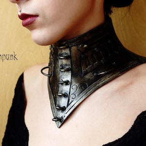 steampunk tall necklace/choker. corset effect. armor like, fake metal made with EVA foam. steampunk post apocalyptic costume larp clothing image 1