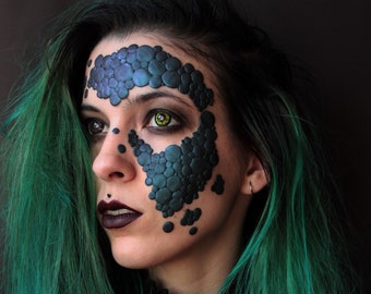 dragon leather / scales mask - mermaid costume - fantasy costume, halloween, larp, carnival - half face prosthetics rubber, realistic