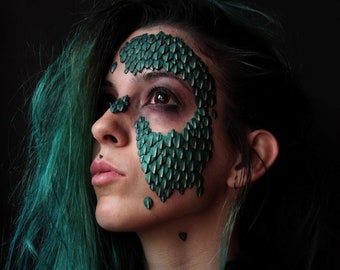 dragon snake leather / scales mask - mermaid costume - fantasy costume, halloween, larp, carnival - half face prosthetics rubber, realistic