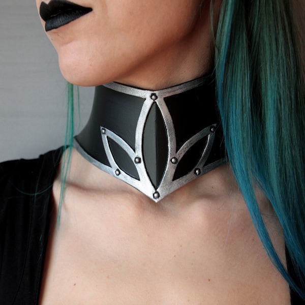 Dark gothic tall necklace/choker. Matte black.  corset effect. made with EVA foam. Mistress slave.  costume larp clothing classy elegant