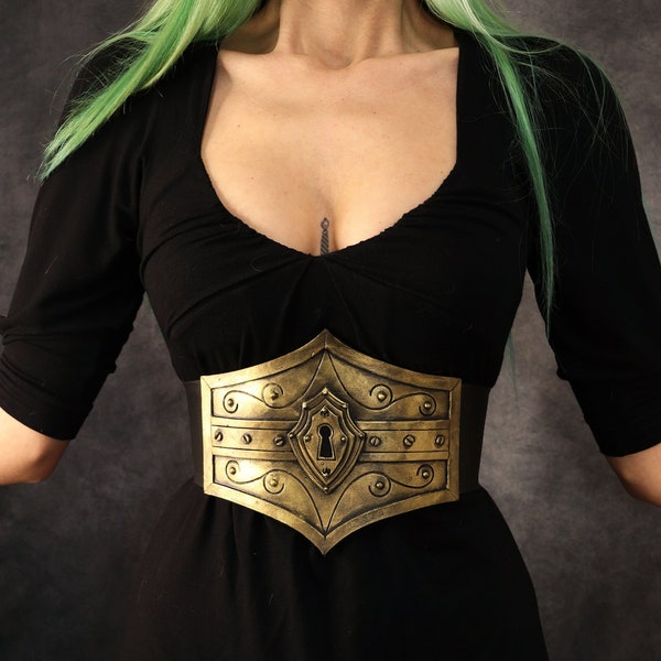 gothic / steampunk waist belt / underbust corset with fake lock. armor like, fake metal. steampunk / fantasy / post apocalyptic costume