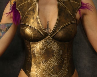 Norse Dragon fantasy corset - overbust - larp - mother of dragons - cosplay - costume - fake metal - foam armor - viking - fantasy clothing
