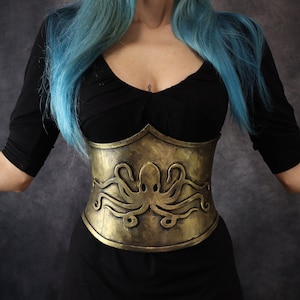 Underbust Corset Steampunk / post apocalyptic clothing. with Octopus/Cthulhu. EVA foam armor. Fake metal. larp/ cosplay Victorian costume