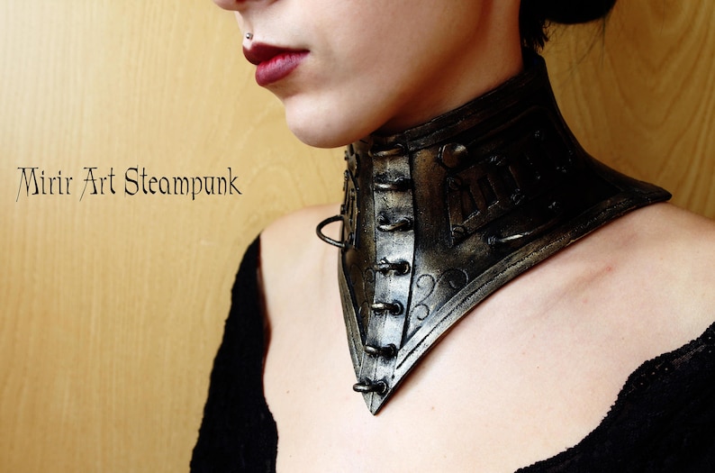 steampunk tall necklace/choker. corset effect. armor like, fake metal made with EVA foam. steampunk post apocalyptic costume larp clothing image 1