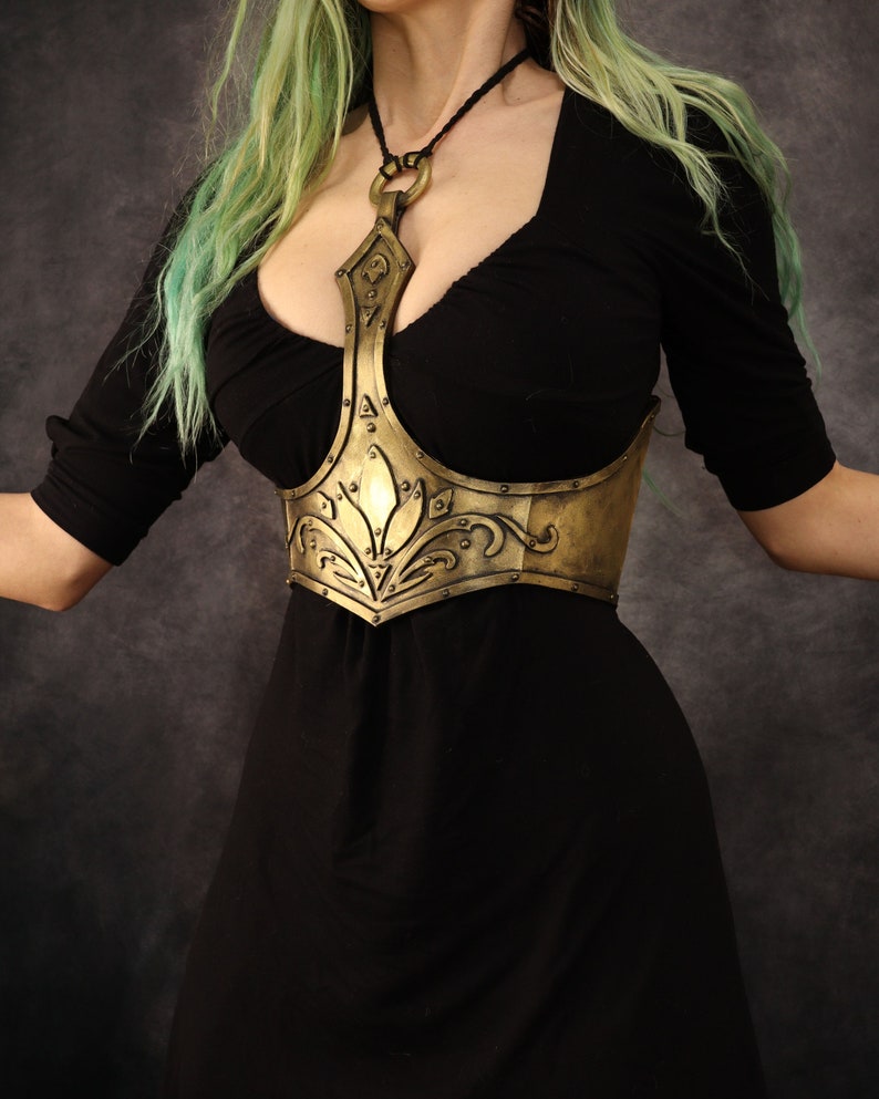 Wide belt/Waist cincher with corset closure. Perfect for steampunk, goth, pagan, victorian or fantasy outfit. Harness Made with EVA foam image 3