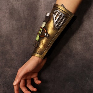 Steampunk Post apocalyptic bracer / wristband. with glowing stick. armor like, fake metal. Steampunk cyber punk costume image 2