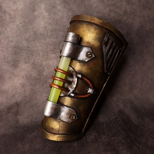 Steampunk Post apocalyptic bracer / wristband. with glowing stick. armor like, fake metal. Steampunk cyber punk costume image 8