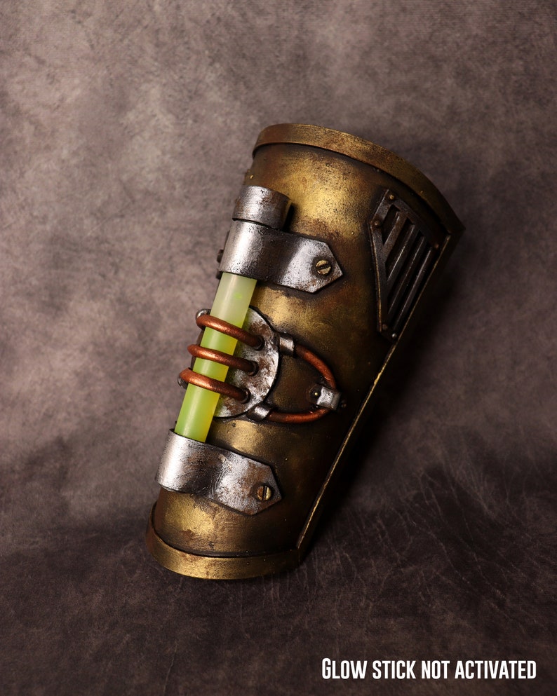 Steampunk Post apocalyptic bracer / wristband. with glowing stick. armor like, fake metal. Steampunk cyber punk costume image 8