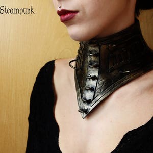 steampunk tall necklace/choker. corset effect. armor like, fake metal made with EVA foam. steampunk post apocalyptic costume larp clothing image 2