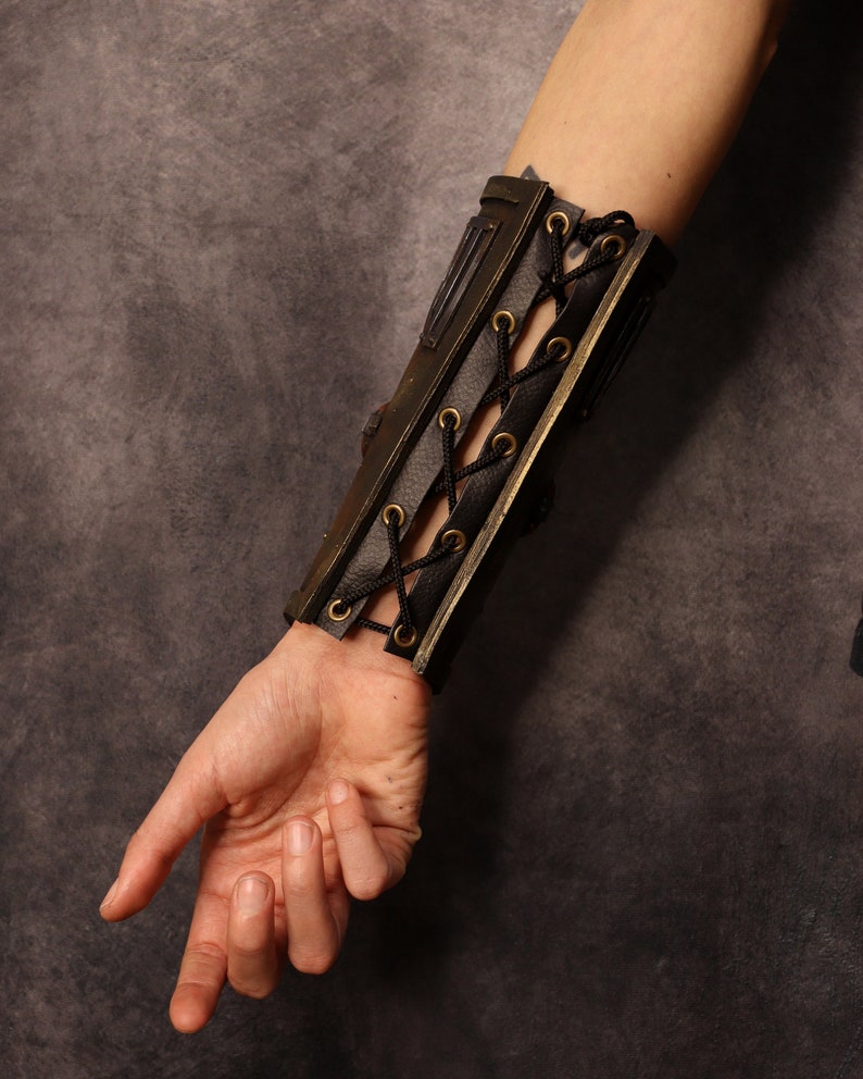 Steampunk Post apocalyptic bracer / wristband. with glowing stick. armor like, fake metal. Steampunk cyber punk costume image 3