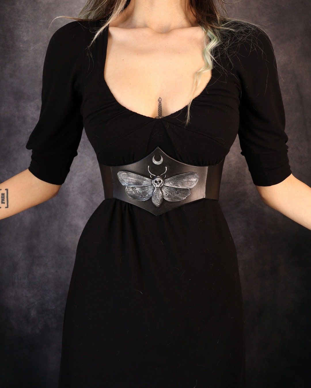Underbust Corset/waist Cincher Gothic, Vampire, Alternative, Moon Moth, Black, Fantasy Clothing