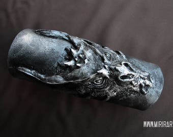 fantasy dragon bracer/ bracelet/ wristband. Armor like, fake metal made of EVA foam. LARP costume/clothes halloween. Silver bronze