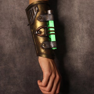 Steampunk Post apocalyptic bracer / wristband. with glowing stick. armor like, fake metal. Steampunk cyber punk costume image 6