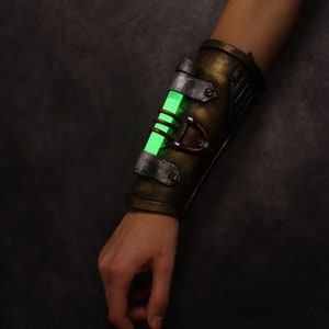 Steampunk Post apocalyptic bracer / wristband. with glowing stick. armor like, fake metal. Steampunk cyber punk costume image 7