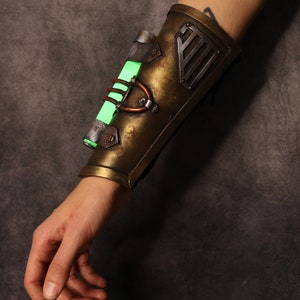 Steampunk Post apocalyptic bracer / wristband. with glowing stick. armor like, fake metal. Steampunk cyber punk costume image 5