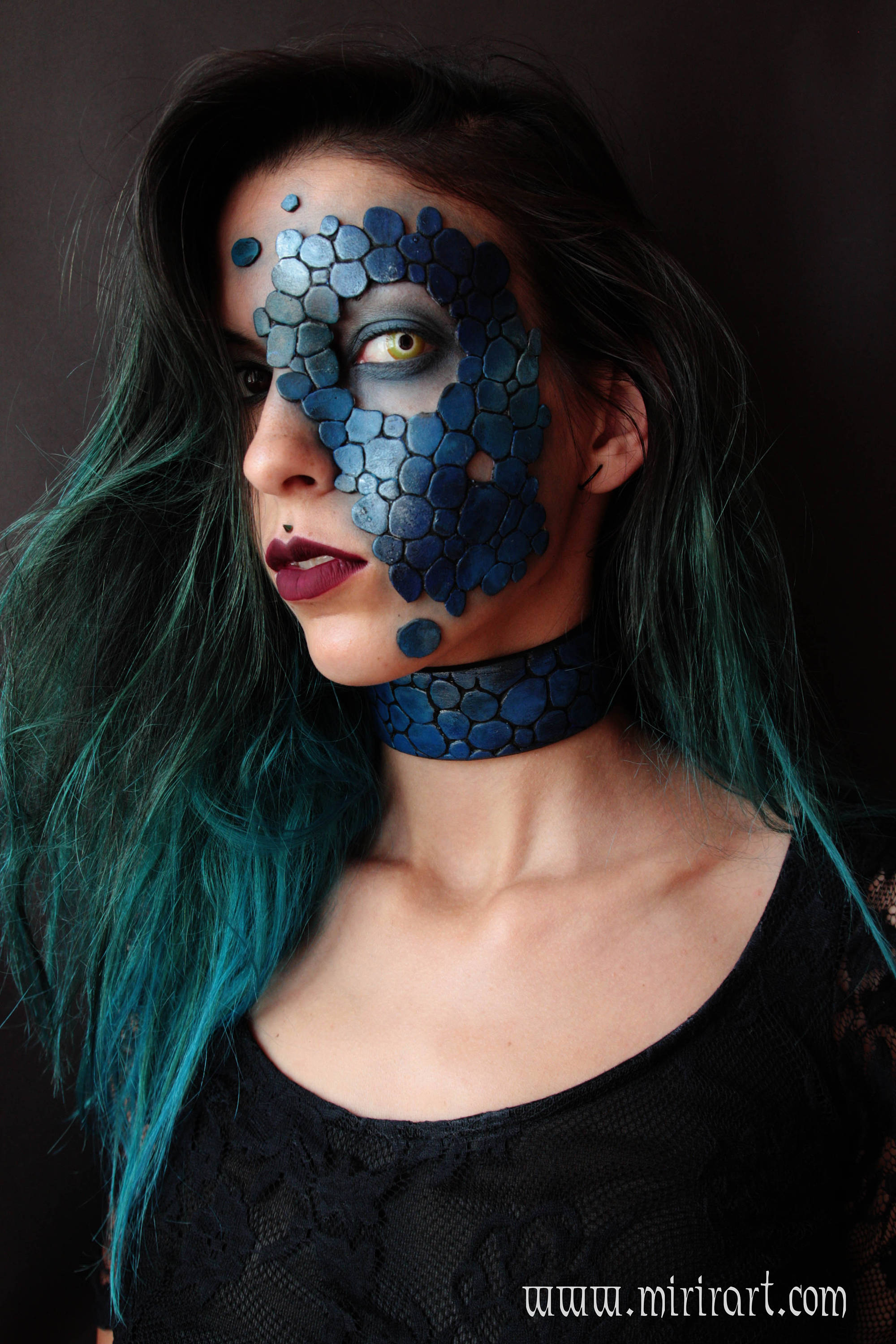 dragon leather / scales mask - mermaid costume - fantasy costume, perfect for halloween, larp, carnival - half face prosthetics EVA FOAM