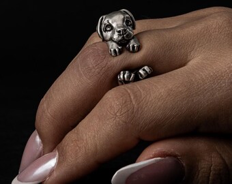 Handmade Pit Bull Natural Cuddle Wrap Ring in Sterling Silver