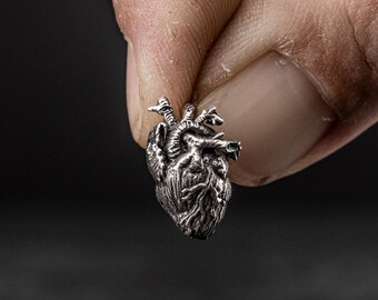 Coração Anatômico - Coração realista em Prata 925 - Pingente de coração