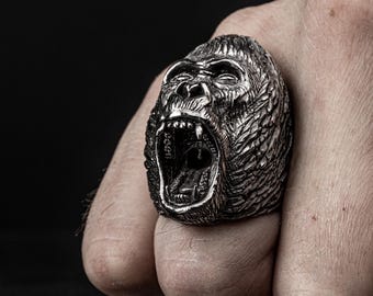ごりら ゴリラ - 925シルバーゴリラリング - ゴリラの開いた口 - ゴリラ