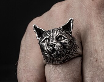 Gato - Anel - Joia para amantes de animais - Anel dedicado a felinos - Amante de animais - Amante de gatos