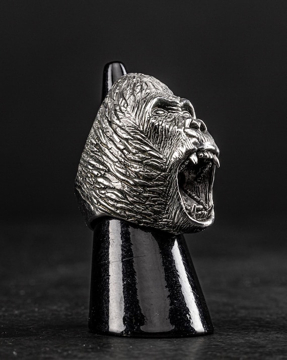 ゴリラ - 925 シルバー ゴリラ リング - オープンマウス ゴリラ