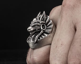 Bague égyptienne Anubis - Bijou de divinité égyptienne - Bijou du dieu égyptien