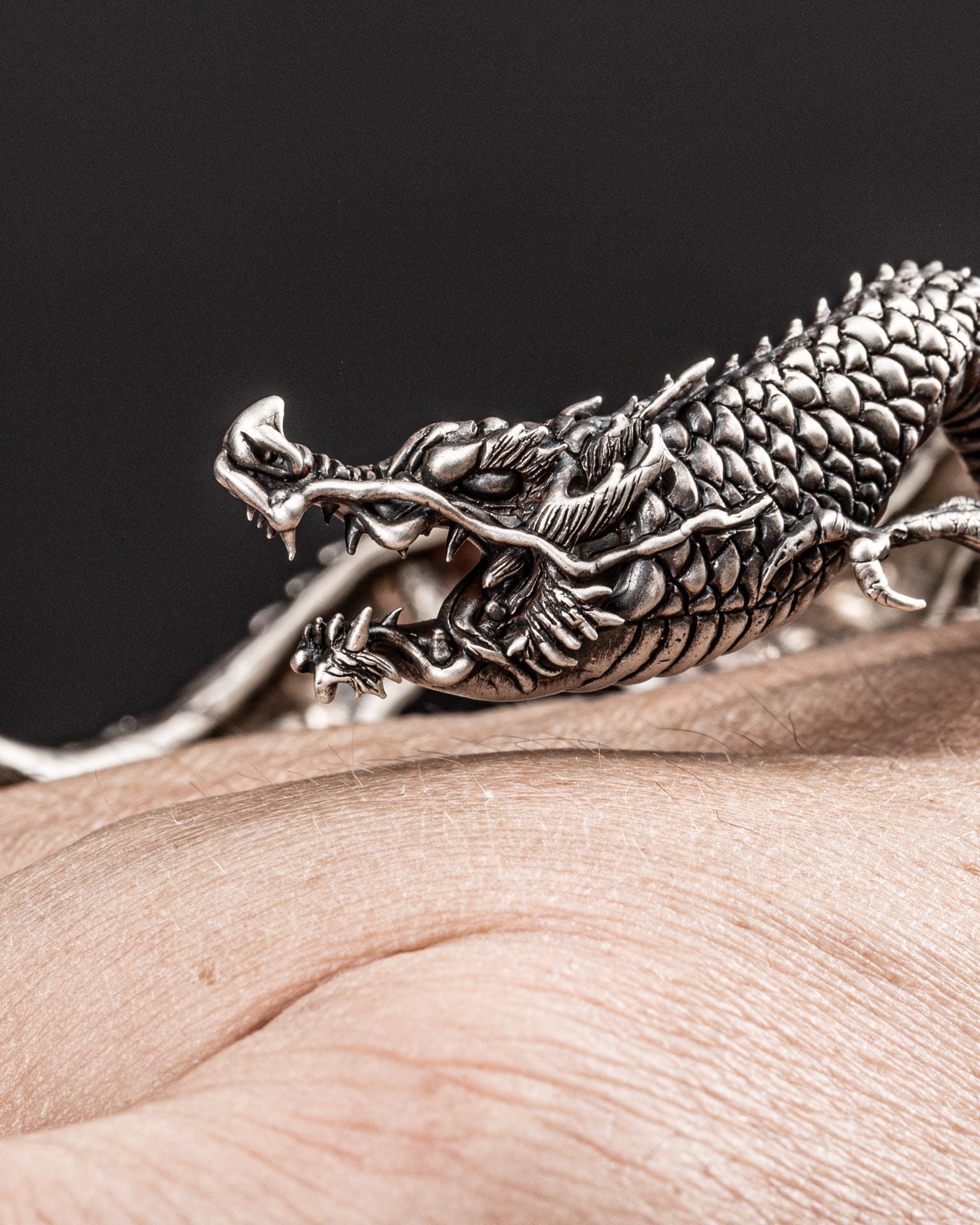 Bracciale thai bali naga tondo in argento con teste di drago - 094ST