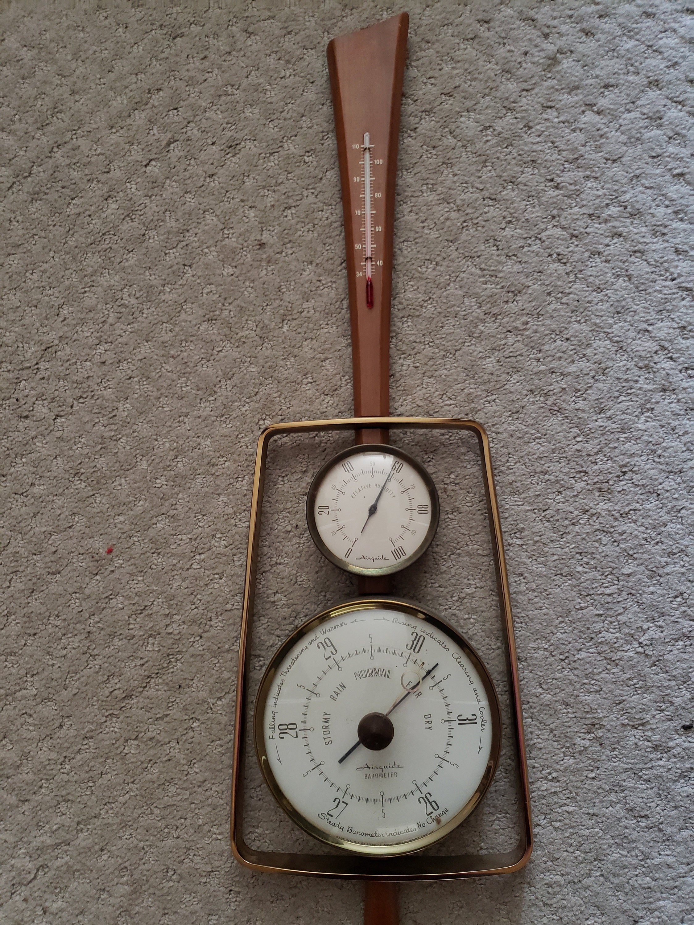 Vintage Airguide Mahogany Banjo Style Wall Barometer/Weather Station 29”H  EXC.