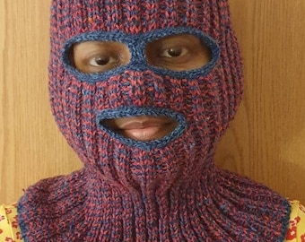 Knitted Balaclava in Blue&Red