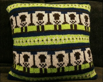 Knitted Sheep in the meadows cushion