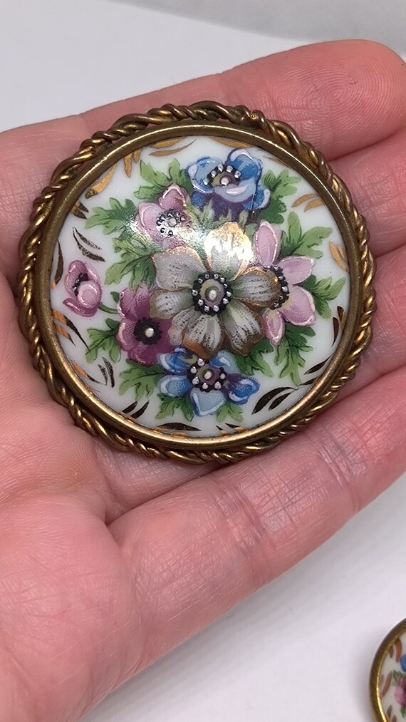 Ensemble De Bijoux Vintage Limoges France - Broche + Boucles D'oreilles - Occasion