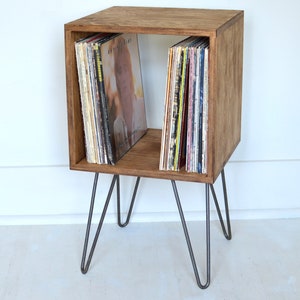 Mid-Century Modern Cabinet Bookcase Vinyl Album Storage TV Stand Hairpin Legs Zero-VOC Finish image 2