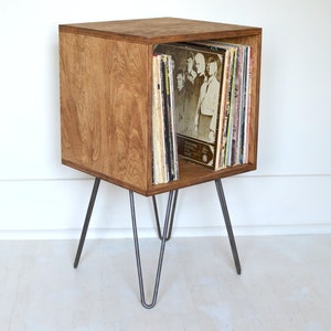 Mid-Century Modern Cabinet Bookcase Vinyl Album Storage TV Stand Hairpin Legs Zero-VOC Finish image 1