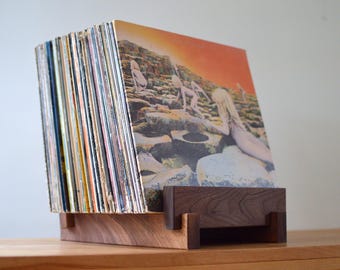 Rangement pour disques vinyles en bois massif | Présentoir d'album de bureau