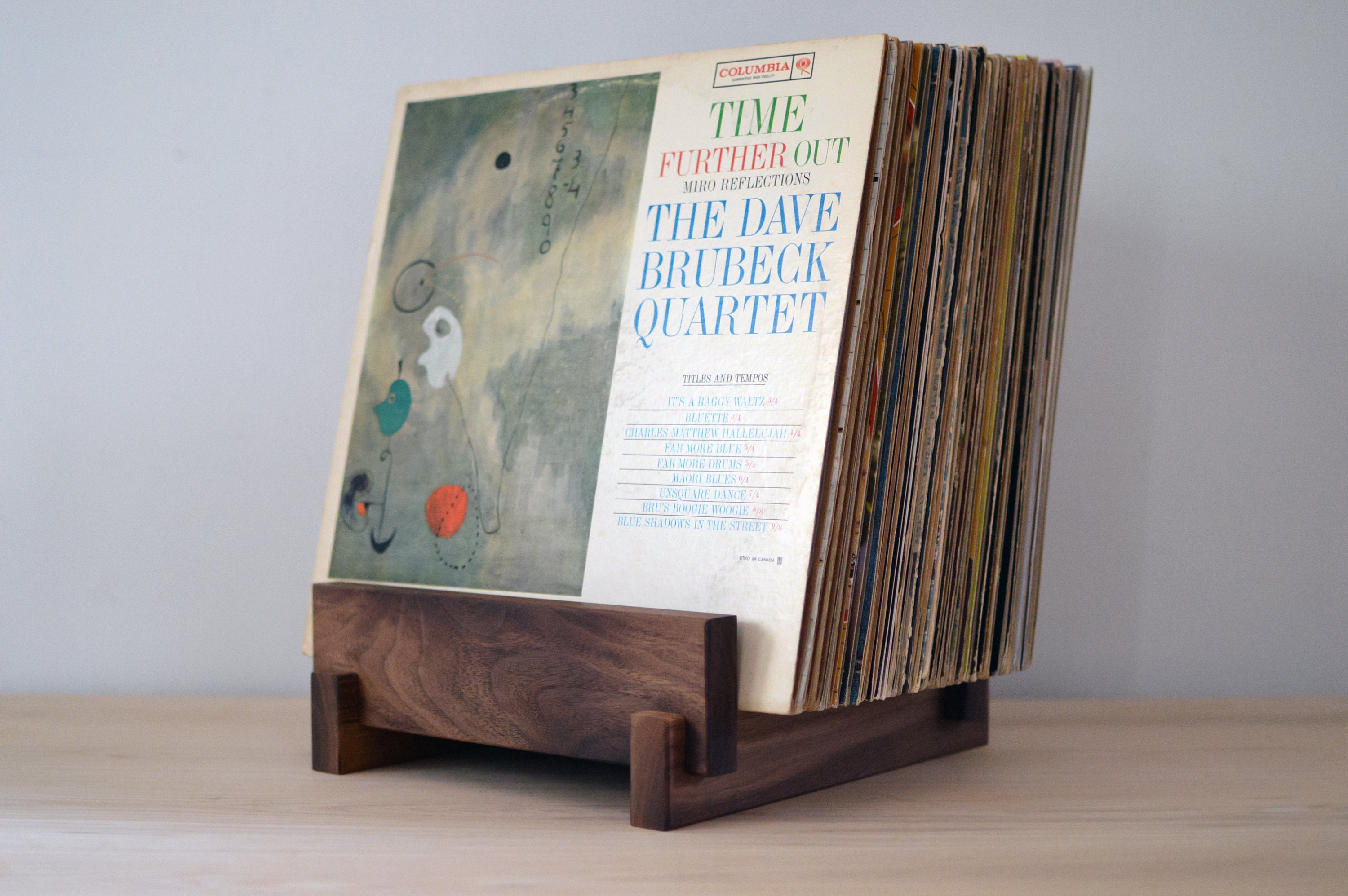 75 LP Vinyl Record Storage Holder, Solid Walnut Wood Record Holder for  Albums, B