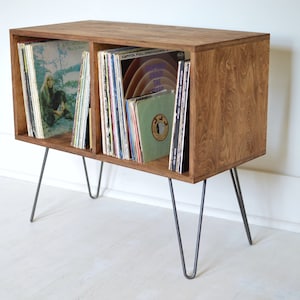 Mid-Century Modern Cabinet | Bookcase | Vinyl Album Storage | TV Stand | Hairpin Legs | Zero-VOC Finish