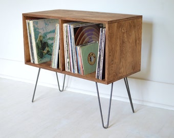 Mid-Century Modern Cabinet | Bookcase | Vinyl Album Storage | TV Stand | Hairpin Legs | Zero-VOC Finish