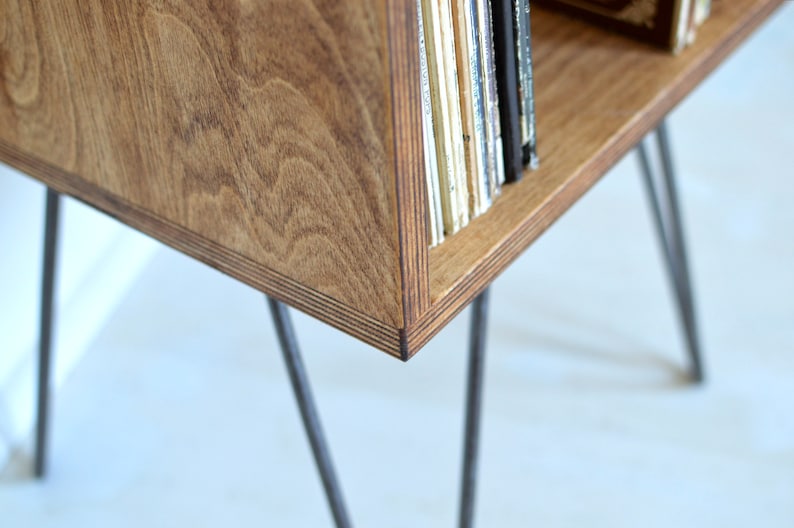 Mid-Century Modern Cabinet Bookcase Vinyl Album Storage TV Stand Hairpin Legs Zero-VOC Finish image 5