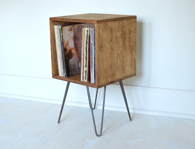 Mid-Century Modern Cabinet Bookcase Vinyl Album Storage TV Stand Hairpin Legs Zero-VOC Finish image 4