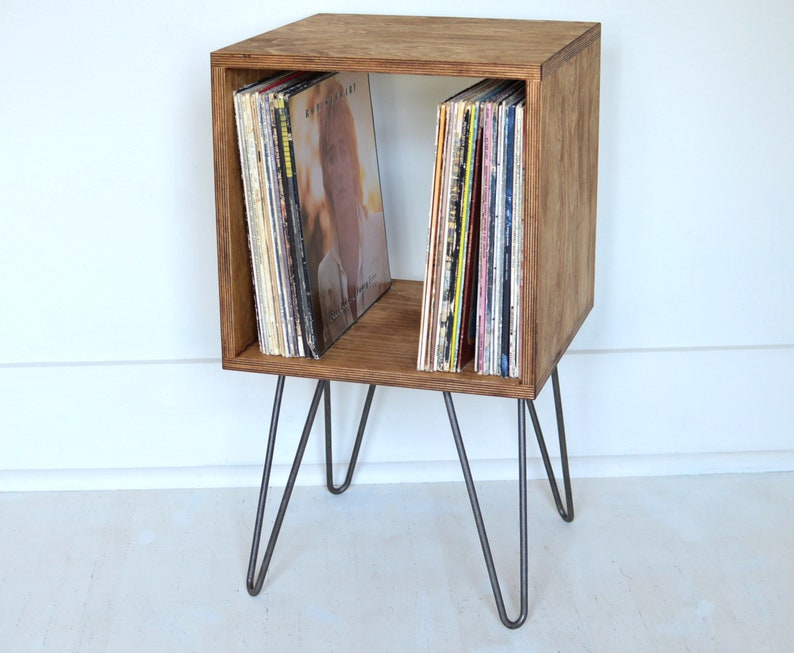 Mid-Century Modern Cabinet Bookcase Vinyl Album Storage TV Stand Hairpin Legs Zero-VOC Finish image 2