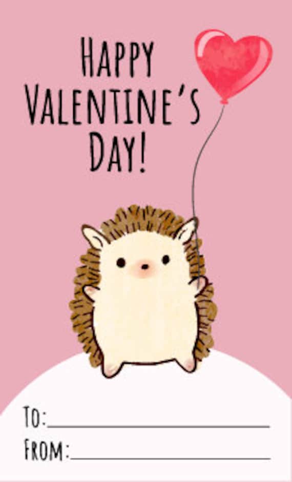 Hedgie Card Printable Hedgehog Valentine's Greeting Card Instant Download 7x5 card for Valentines Day Valentine's Day Card to Download