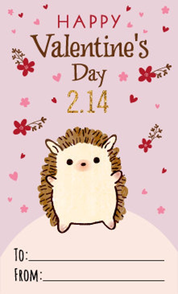 Hedgie Card Printable Hedgehog Valentine's Greeting Card Instant Download 7x5 card for Valentines Day Valentine's Day Card to Download