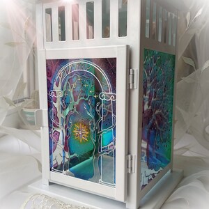 Hand Painted Elven Glass Lantern: Stained Glass Candle Holder
